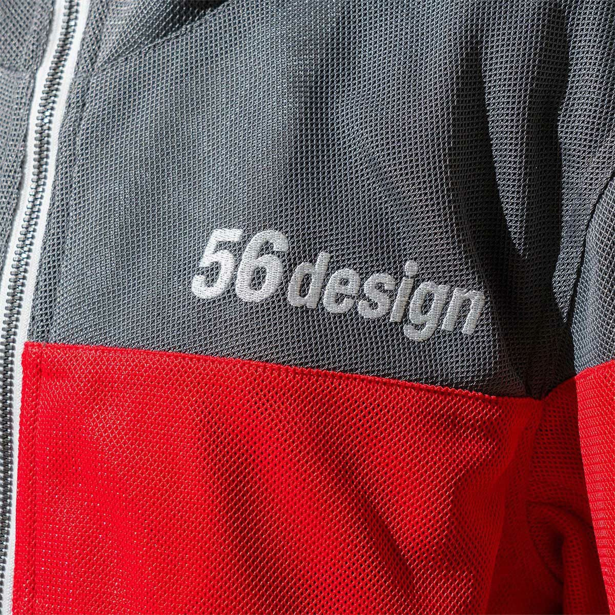 56design｜ボーダー メッシュ パーカー｜ファブリック｜グレー×レッド
