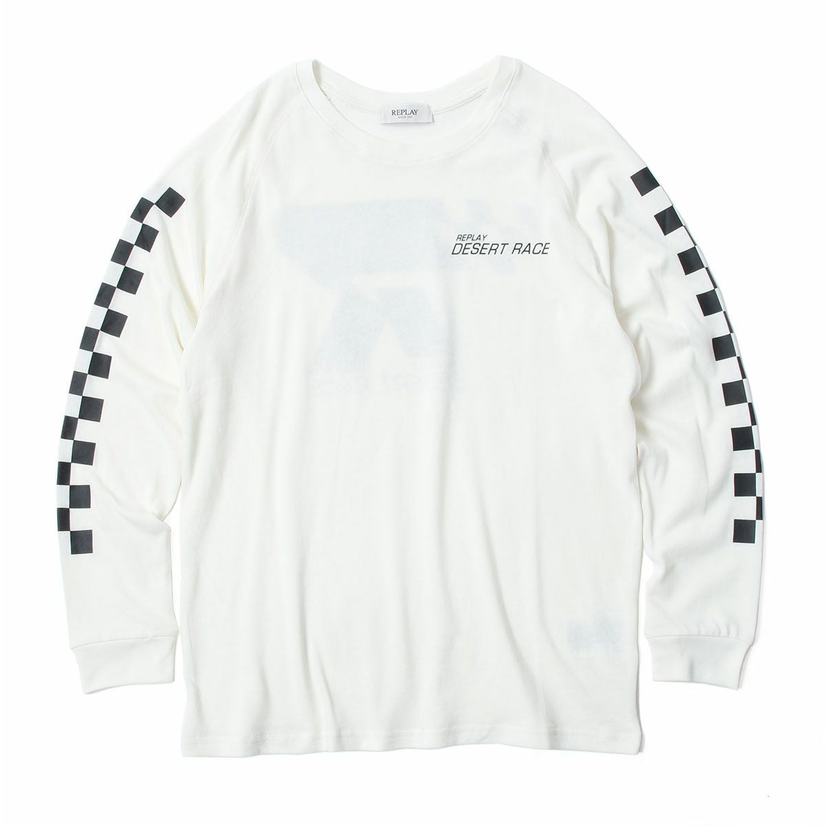 Replay｜チェッカープリント ロングスリーブ Tシャツ｜バターホワイト