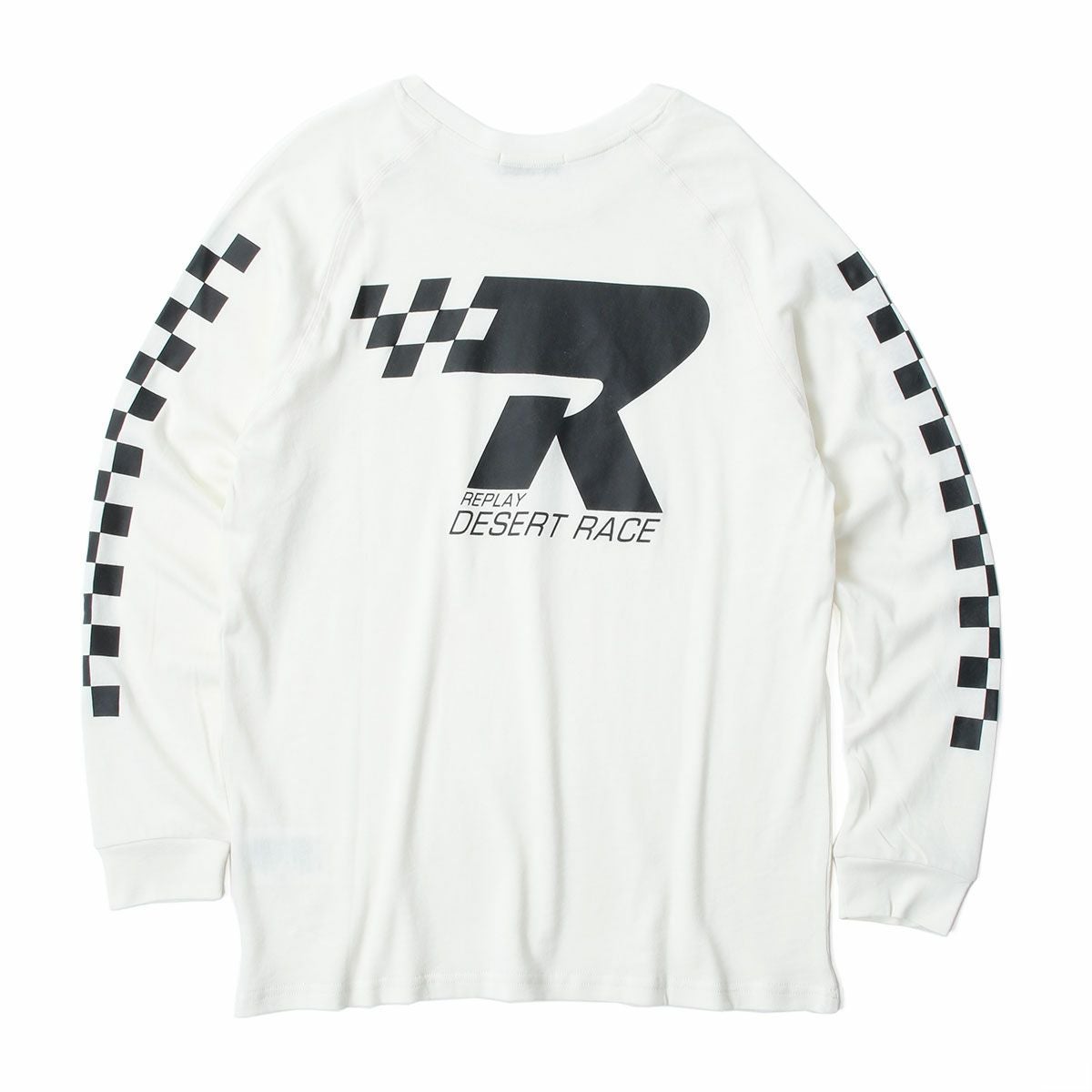 Replay｜チェッカープリント ロングスリーブ Tシャツ｜バターホワイト