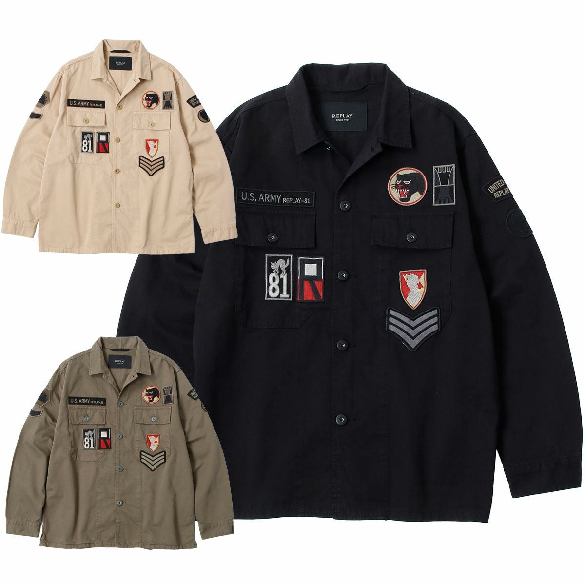 Replay｜ワッペン シャツジャケット｜ファブリック
