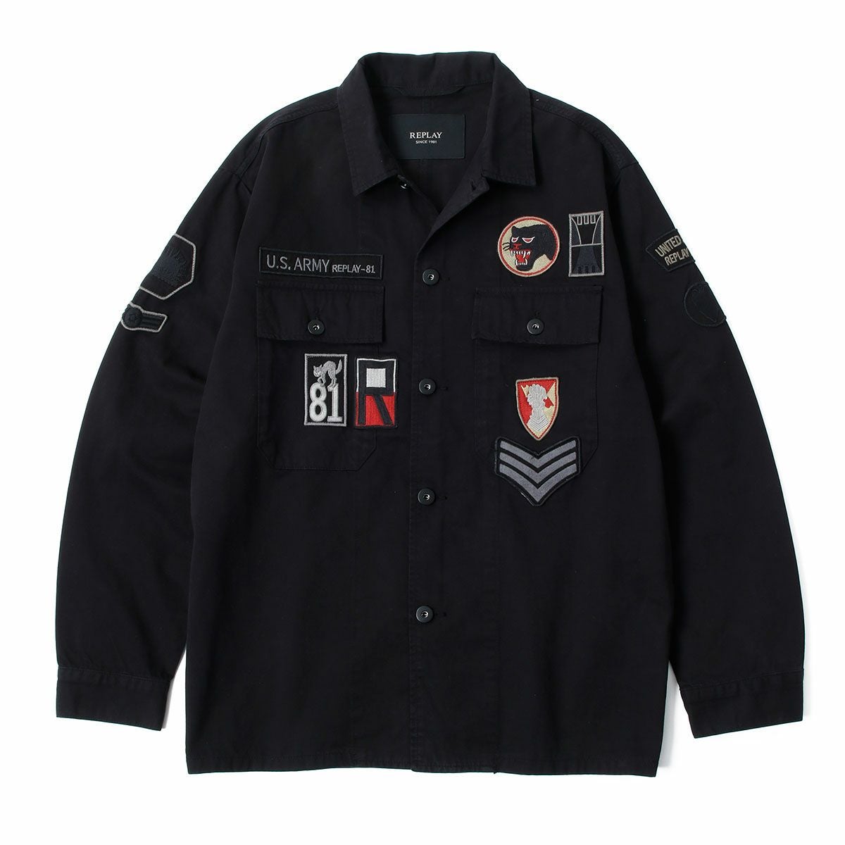 Replay｜ワッペン シャツジャケット｜ファブリック｜ブラック