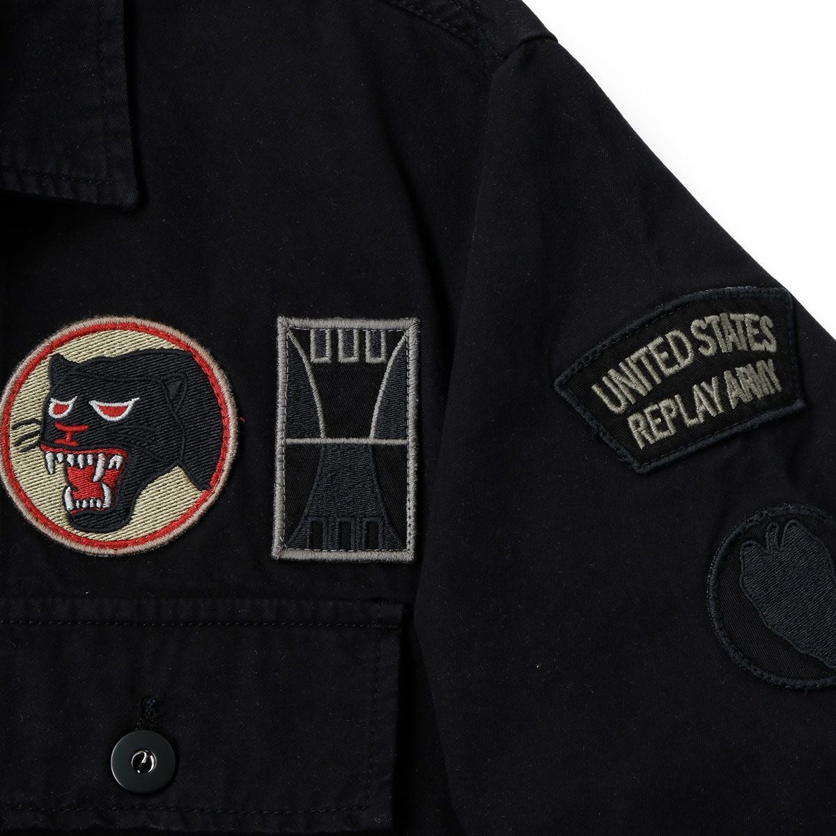 Replay｜ワッペン シャツジャケット｜ファブリック｜ブラック