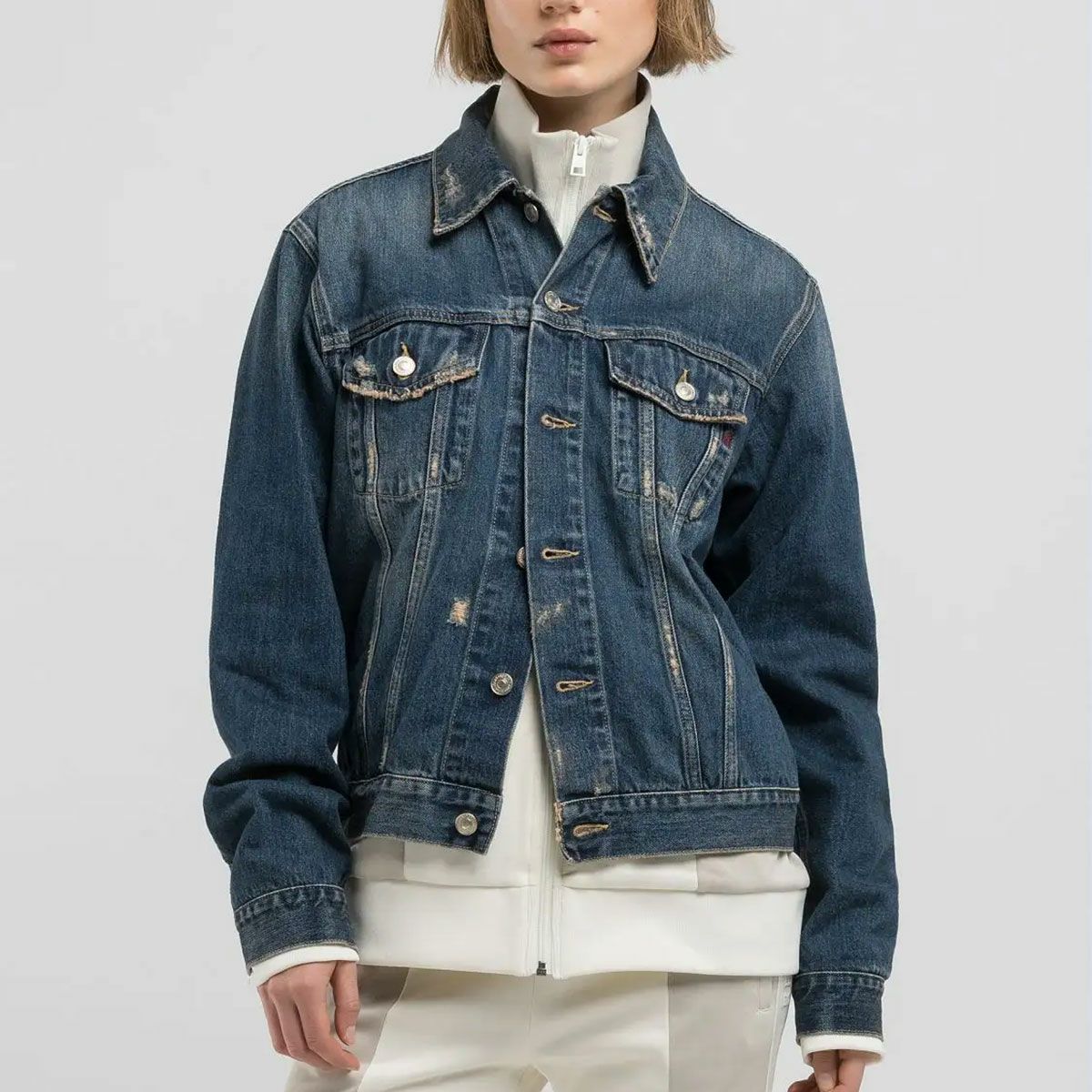 Replay｜デニム ジャケット｜ファブリック｜ダークブルー｜モデル着用