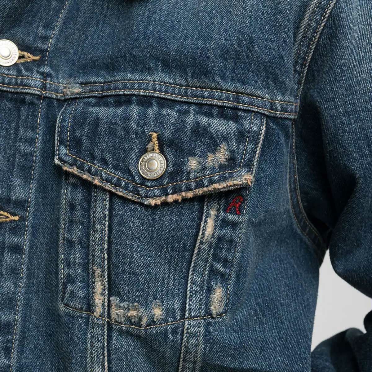 Replay｜デニム ジャケット｜ファブリック｜ダークブルー｜モデル着用