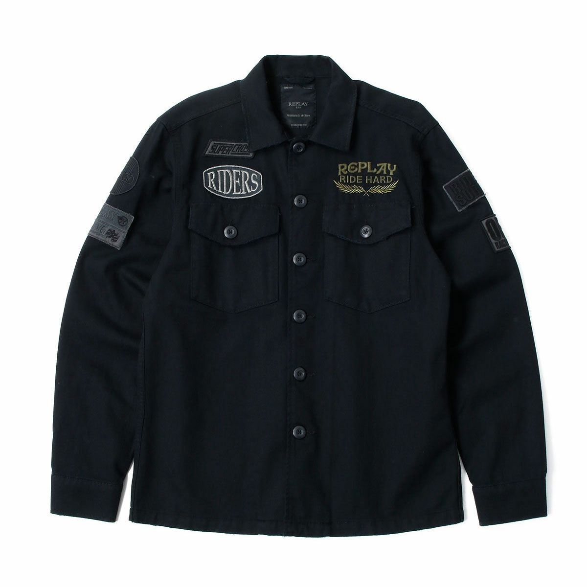 Replay｜コットン ステイン アーミー ジャケット｜ファブリック｜チャコール