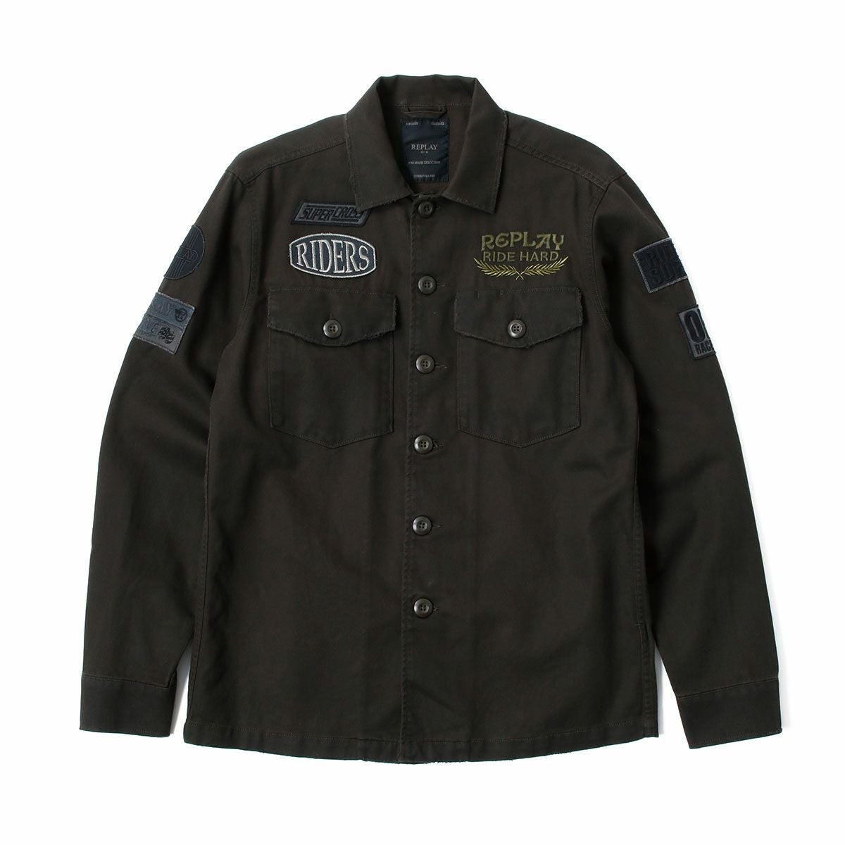 ｃReplay｜コットン ステイン アーミー ジャケット｜ファブリック｜ダークオリーブ