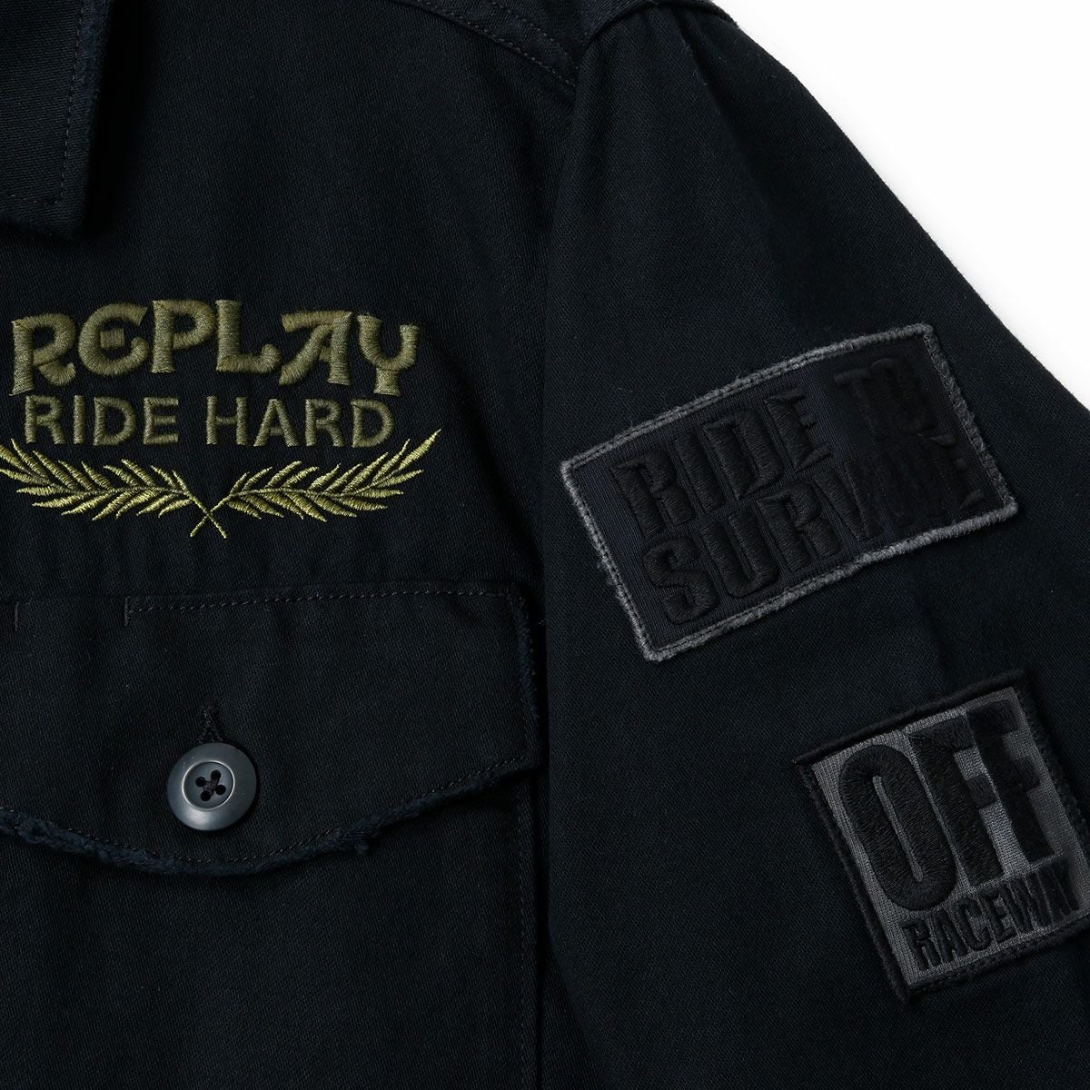 Replay｜コットン ステイン アーミー ジャケット｜ファブリック｜チャコール