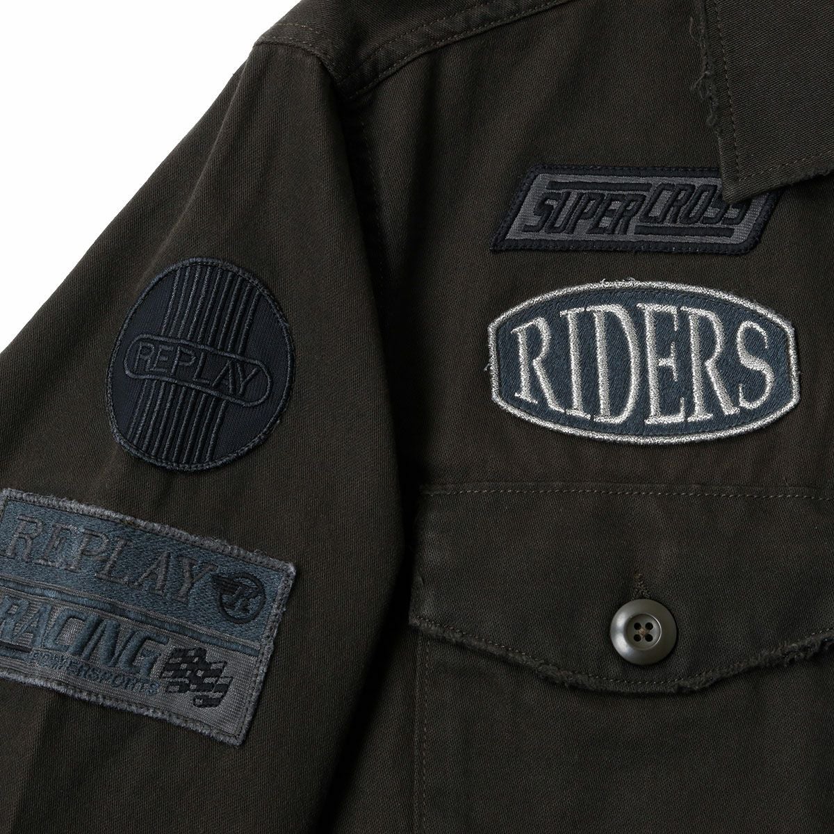 ｃReplay｜コットン ステイン アーミー ジャケット｜ファブリック｜ダークオリーブ