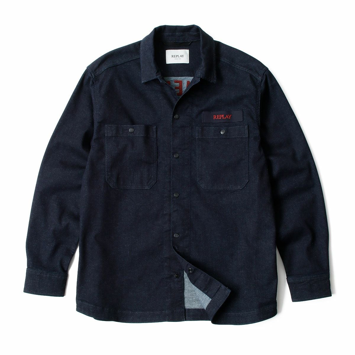 Replay｜レタリング デニムシャツ｜ファブリック｜ダークブルー