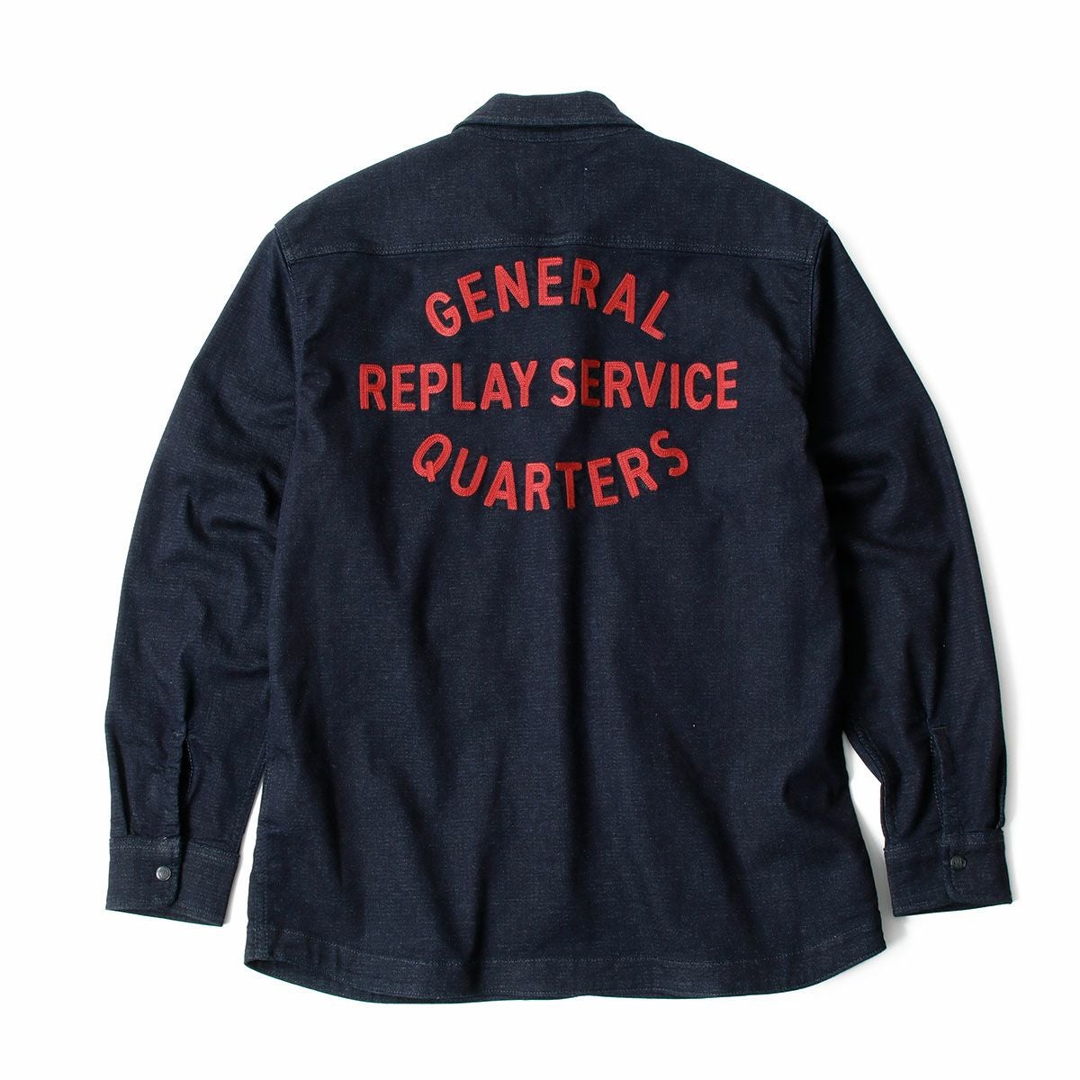 Replay｜レタリング デニムシャツ｜ファブリック｜ダークブルー