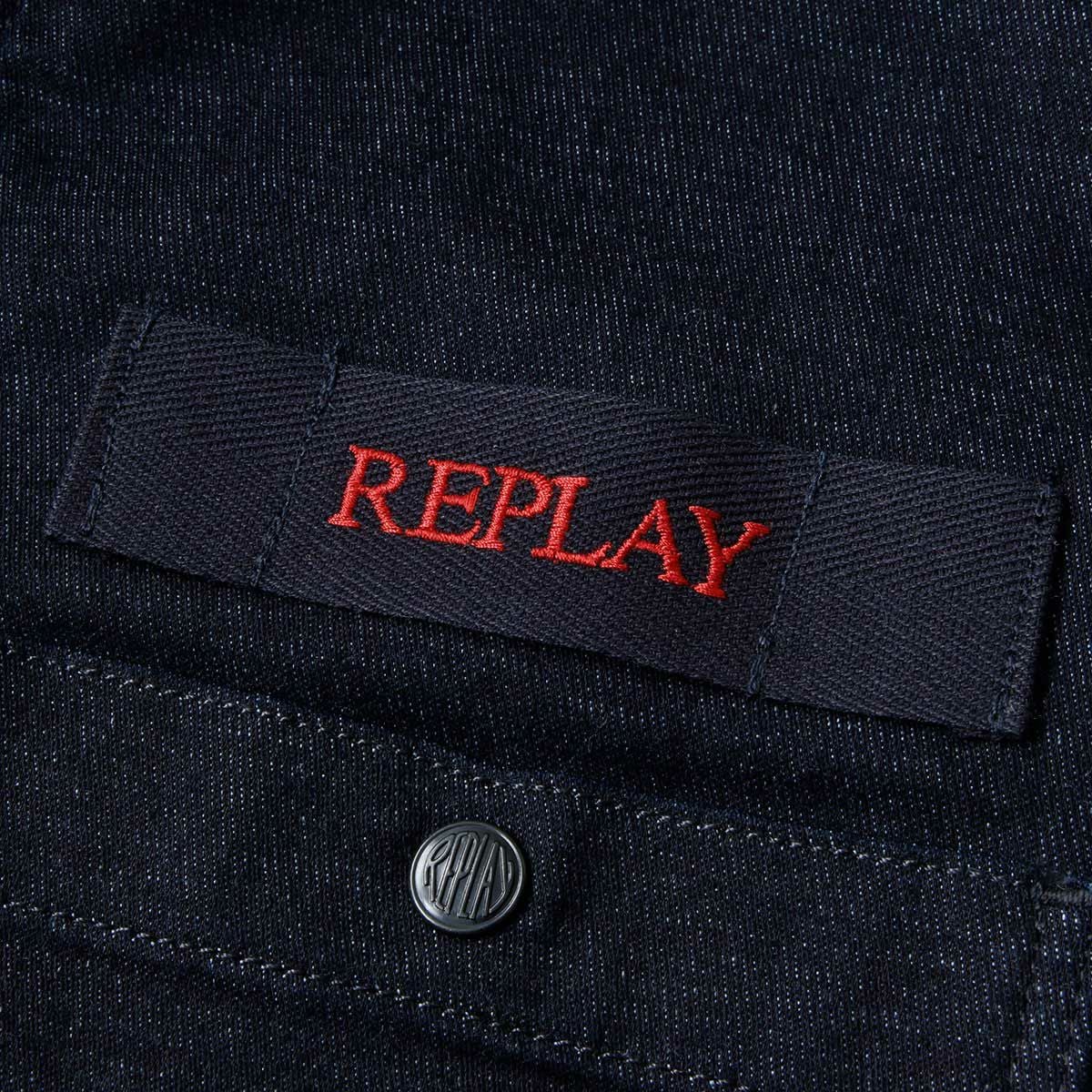 Replay｜レタリング デニムシャツ｜ファブリック｜ダークブルー