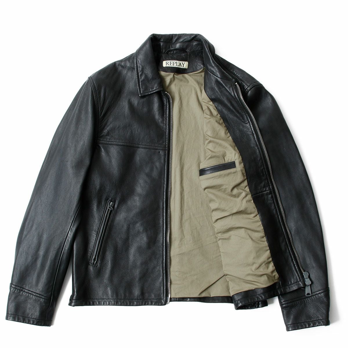 Replay｜ワックスレザージャケット｜ブラック