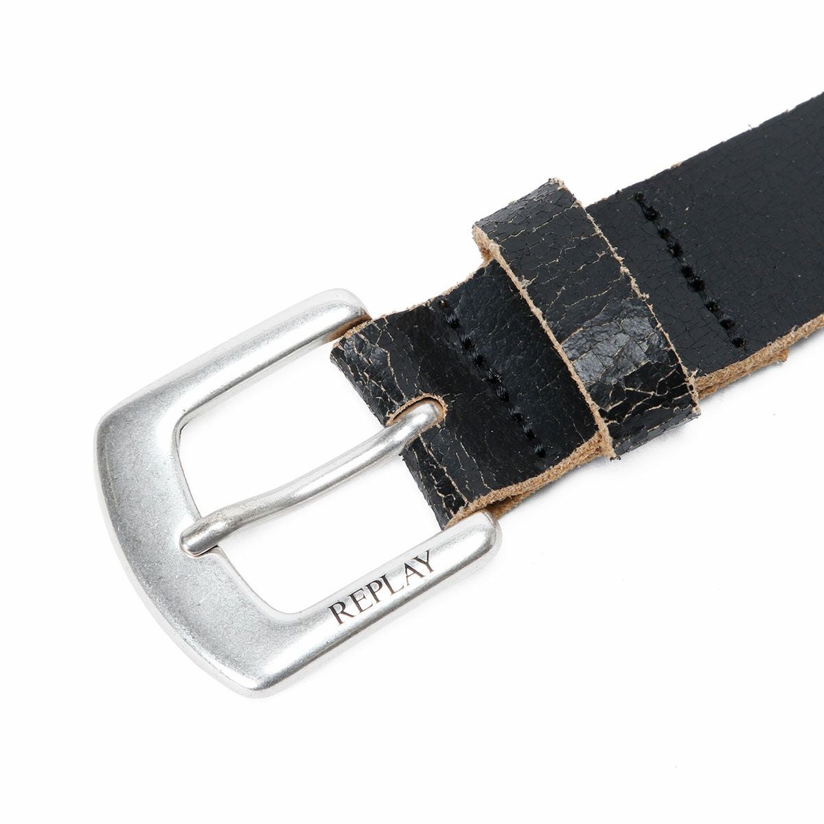 Replay｜クラックエフェクト スタッズ レザーベルト｜ブラック