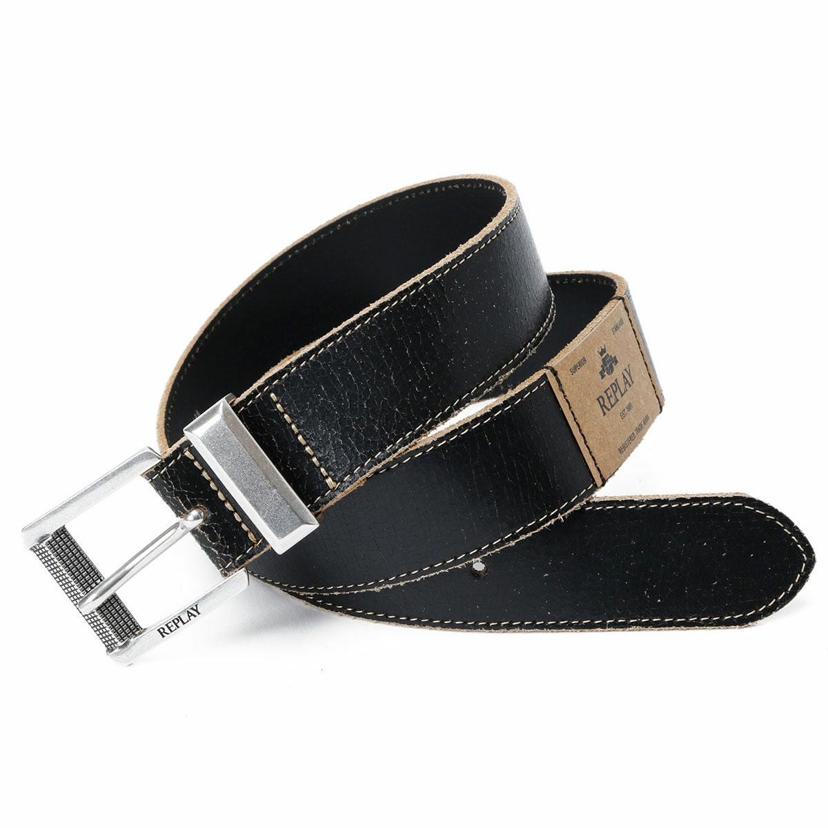 Replay｜クラックエフェクト レザーベルト｜ブラック