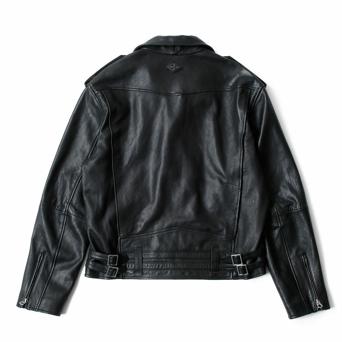Replay｜ラペルカラー バイカージャケット｜レザー｜ブラック