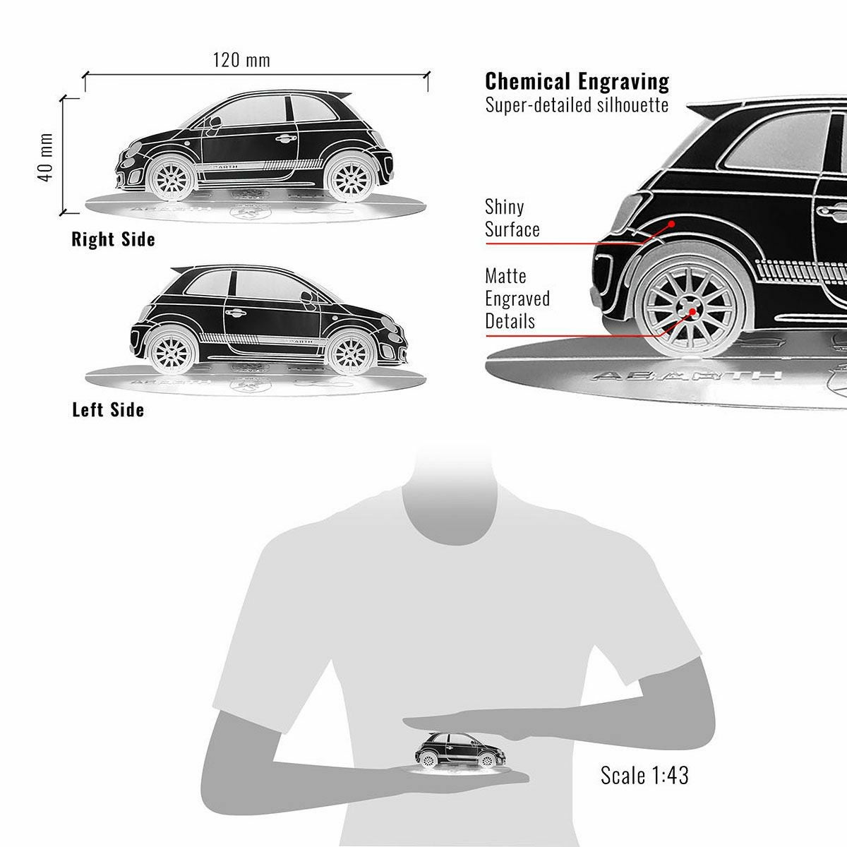 Abarth｜フィアット 500 アバルト ステンレススチール 彫刻シルエットスタンド｜その他雑貨