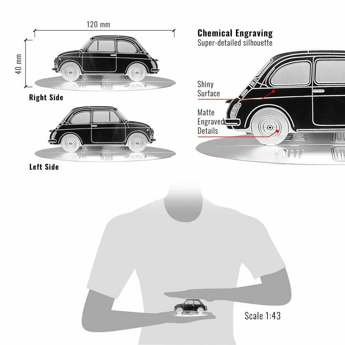 FIAT｜フィアット 500 ヴィンテージ ステンレススチール シルエット彫刻スタンド｜その他雑貨