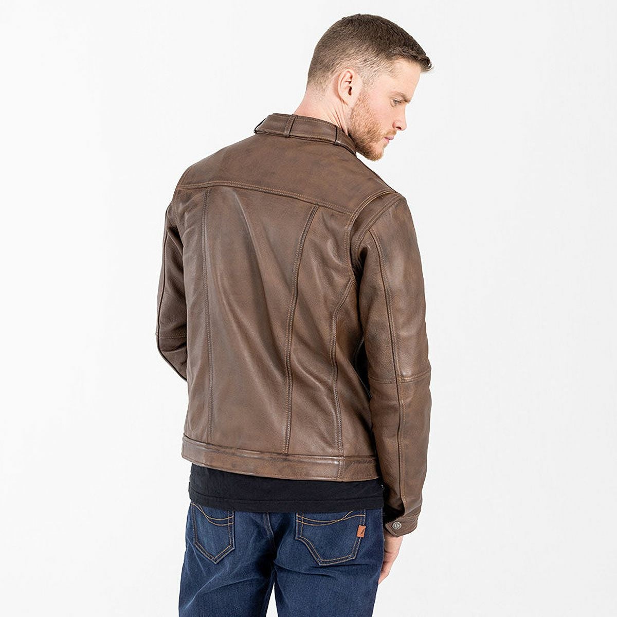 John Doe｜ドリフター レザージャケット｜ブラウン｜モデル着用