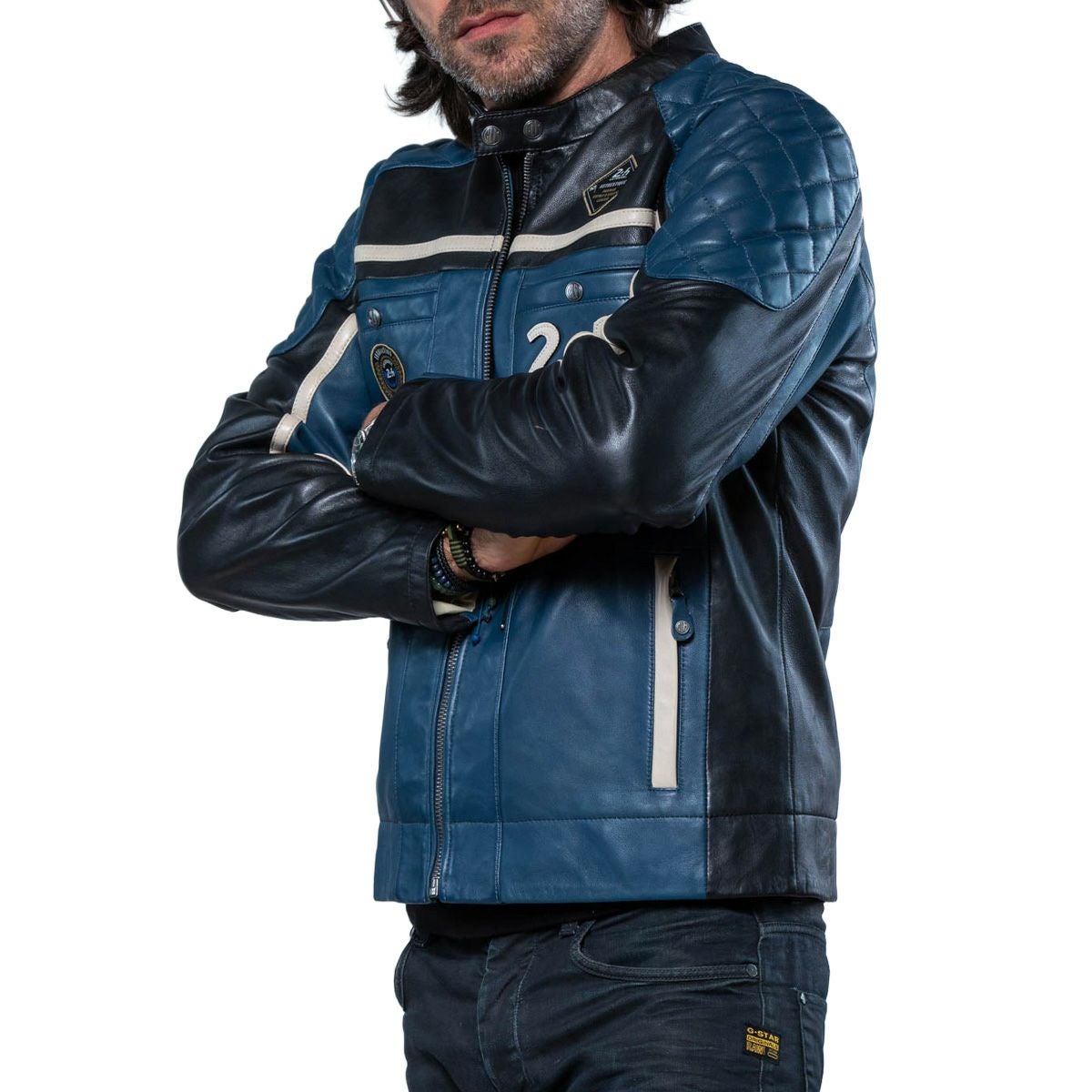 CLASSIC LEGEND MOTORS｜ル・マン 24時間レース LINO レザー ジャケット｜アウター｜ロイヤルブルー｜モデル着用