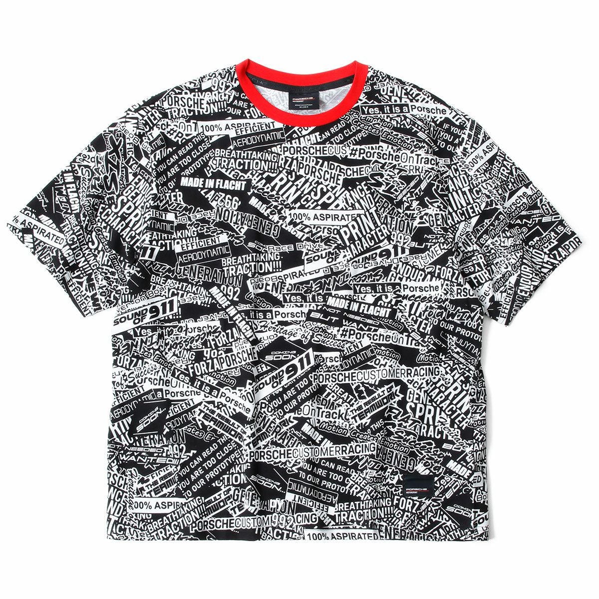 PORSCHE｜ポルシェ モータースポーツ FW オーバーサイズ Tシャツ｜ブラック×レッド