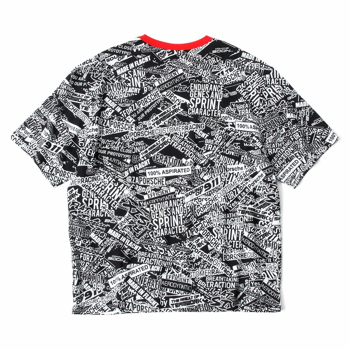 PORSCHE｜ポルシェ モータースポーツ FW オーバーサイズ Tシャツ｜ブラック×レッド