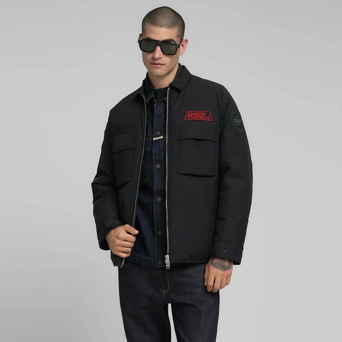 Good OL&CO ライダース PORTER CLASSIC /PC ライダースジャケットwith LOVE & PEACE シルバー