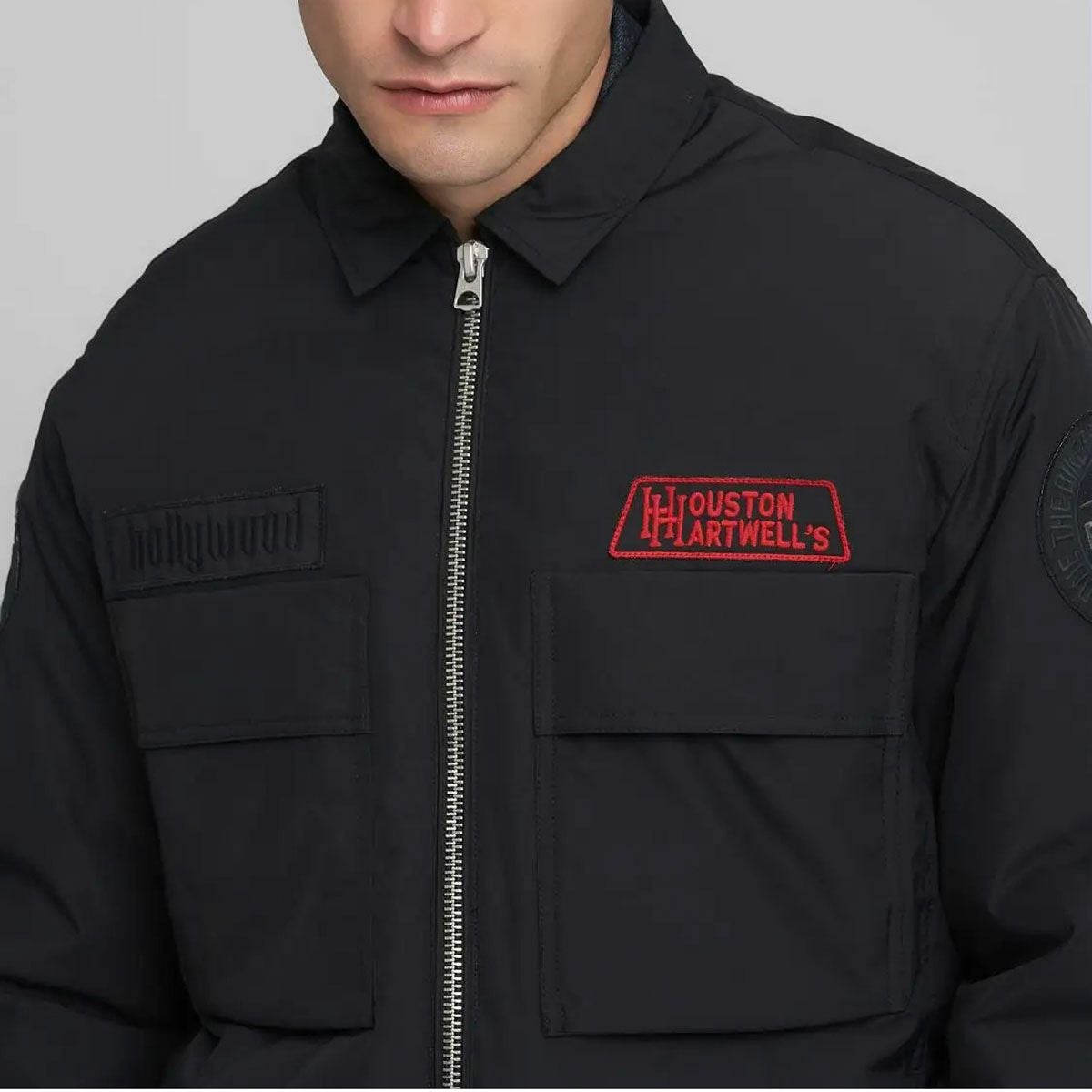 REPLAY｜パッチ ライダージャケット｜アウター｜ブラック｜モデル着用