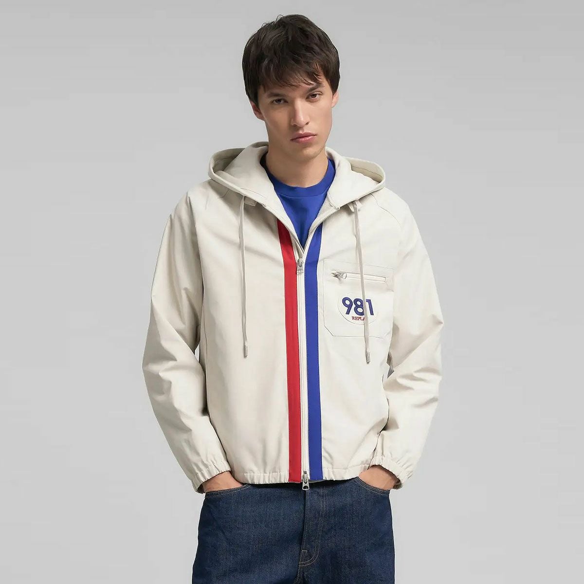 REPLAY｜コントラスト ディテール ジャケット｜アウター｜クラウド｜モデル着用