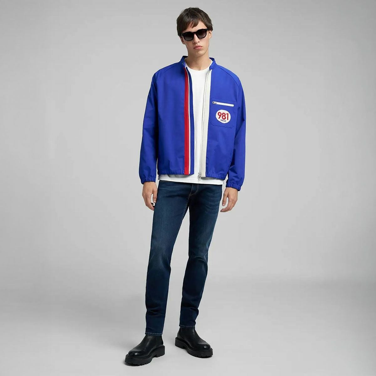 REPLAY｜コントラスト ディテール ジャケット｜アウター｜エレクトリック ブルー｜モデル着用