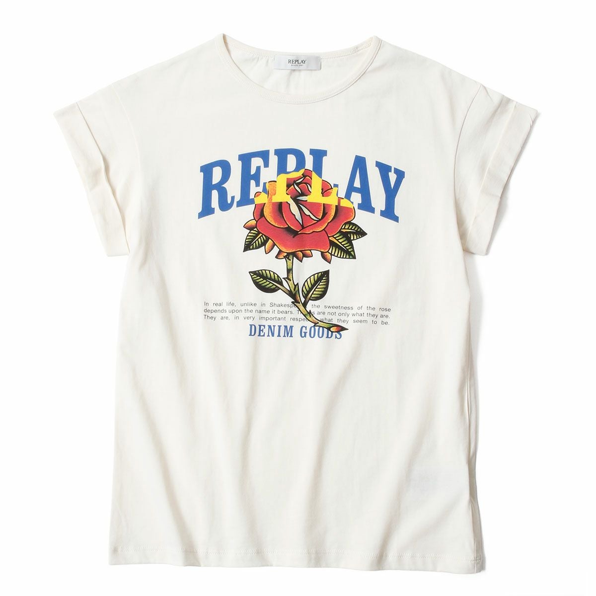 Replay｜ローズ アンド ロゴ プリント ジャージー Tシャツ｜トップス