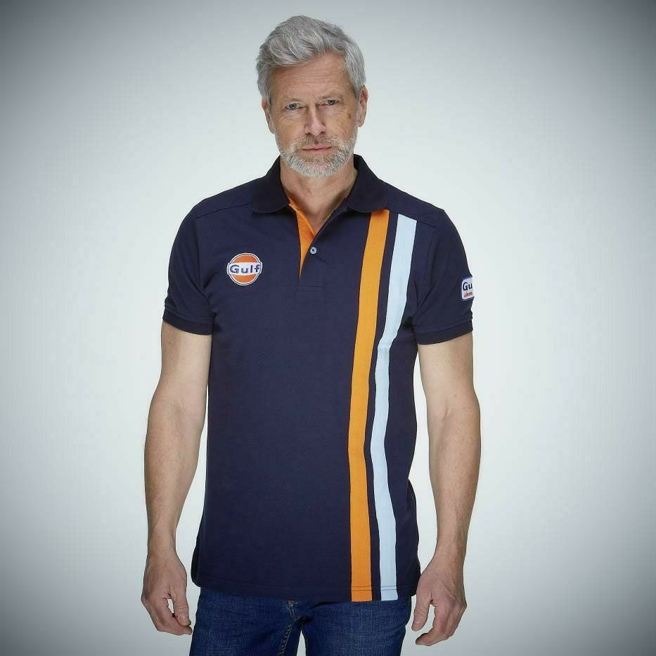 GULF｜ガルフ モダン ストライプ ポロ｜ポロシャツ｜ネイビー｜モデル着用