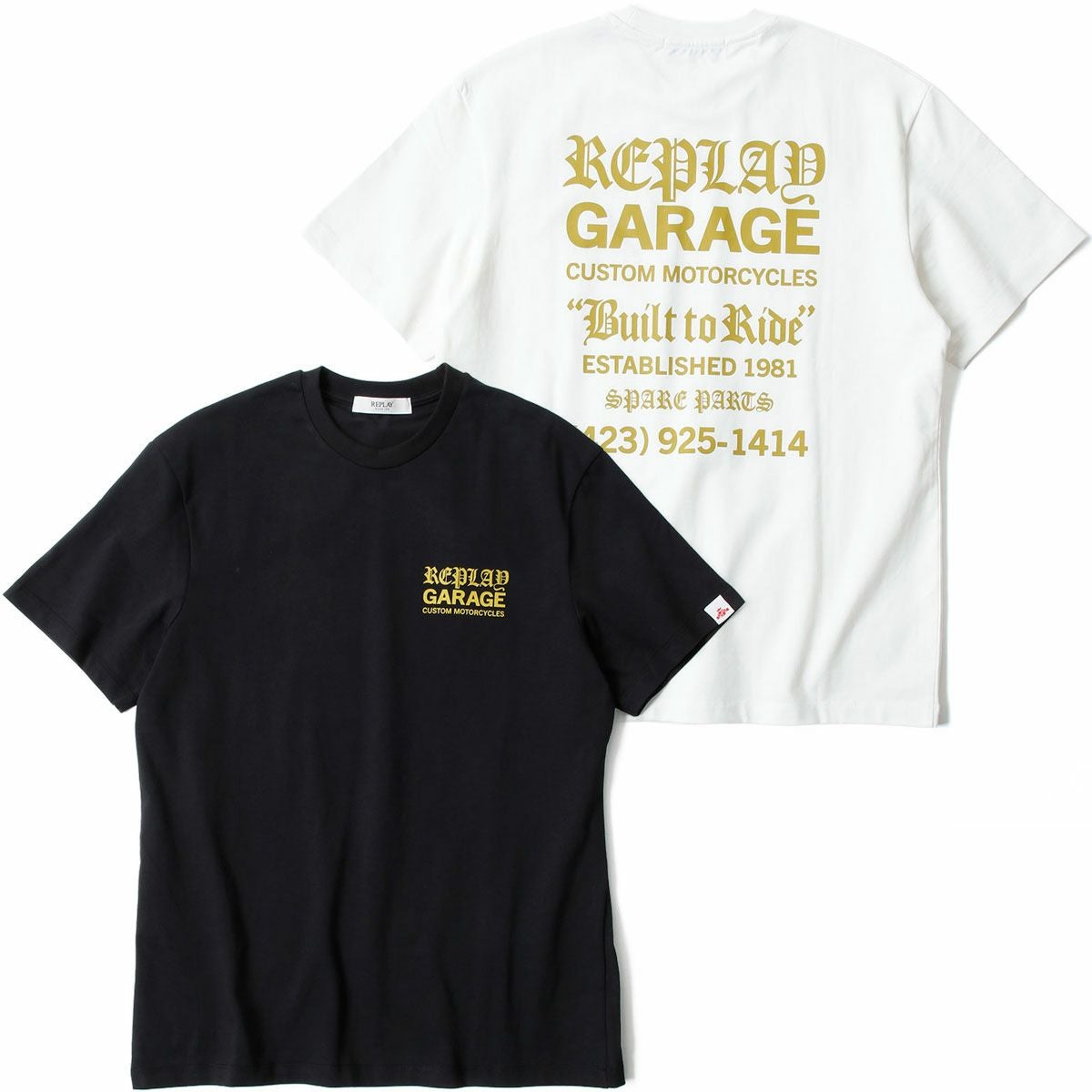 REPLAY｜"リプレイ ガレージ"チェスト プリント Tシャツ｜トップス