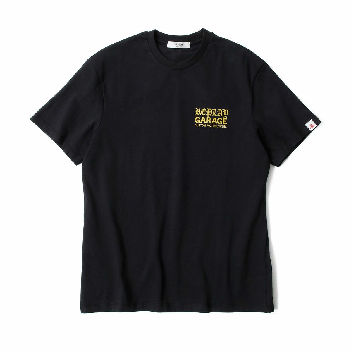REPLAY｜"リプレイ ガレージ"チェスト プリント Tシャツ｜トップス｜ブラック
