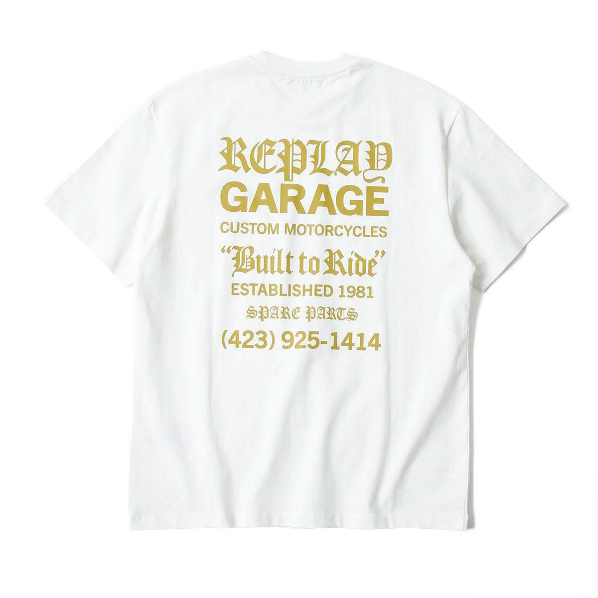 REPLAY｜"リプレイ ガレージ"チェスト プリント Tシャツ｜トップス｜ナチュラルホワイト