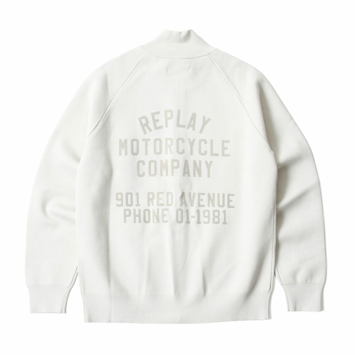 REPLAY｜ハイネック フルジップ ニット スウェットシャツ｜トップス｜スノーホワイト