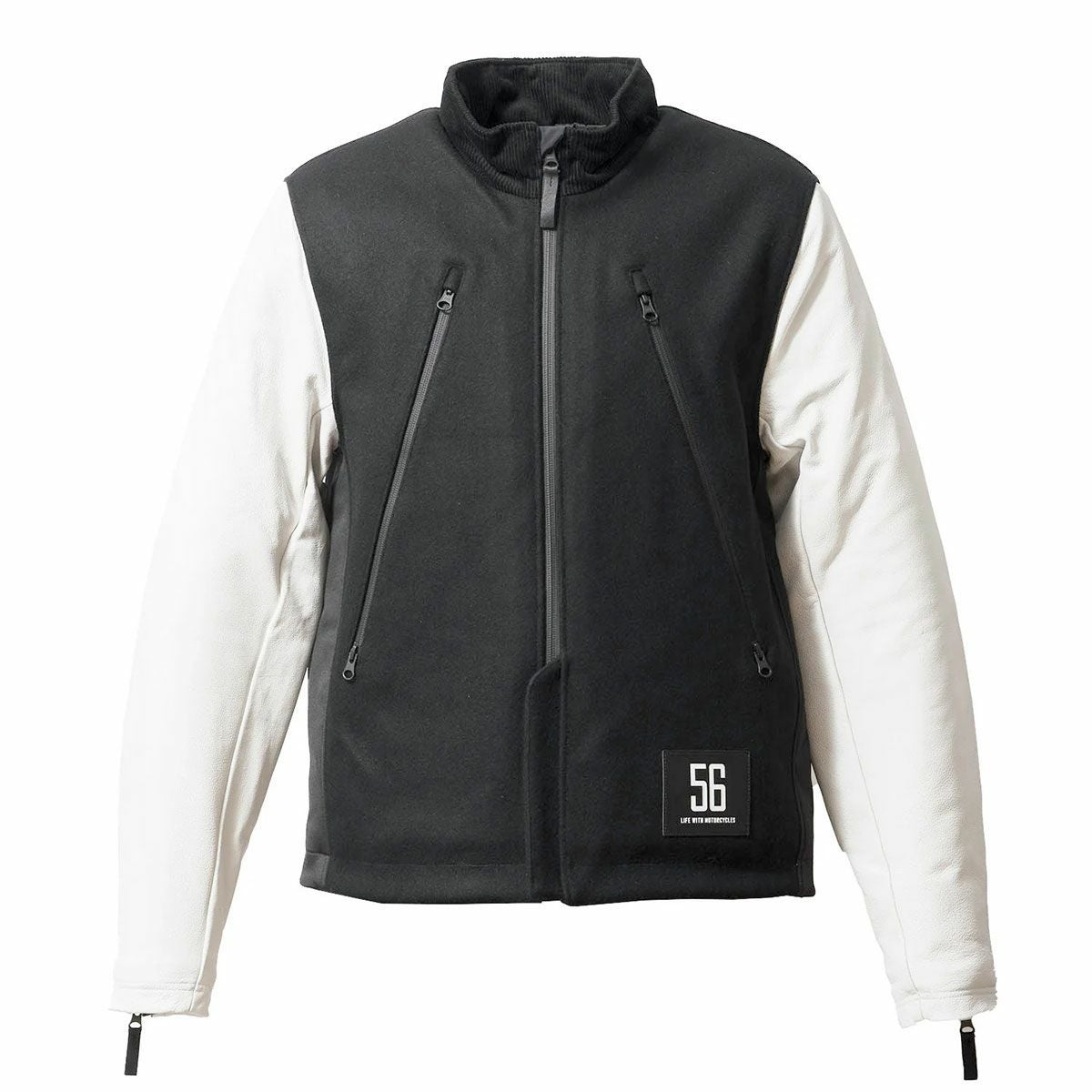 56design｜レザー スリーブ メルトン ジャケット｜アウター｜ブラック×ホワイト