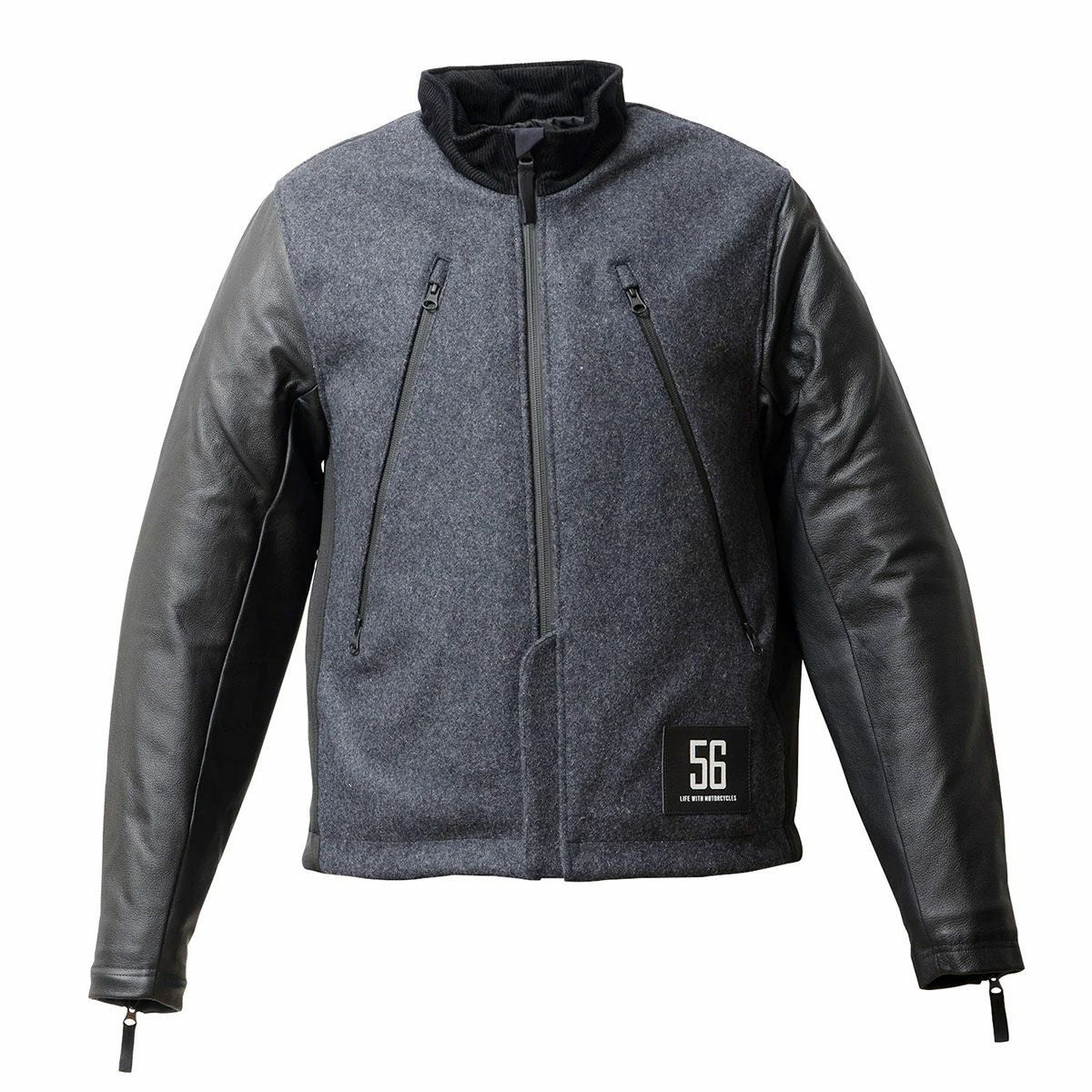 56design｜レザー スリーブ メルトン ジャケット｜アウター｜グレー×ブラック