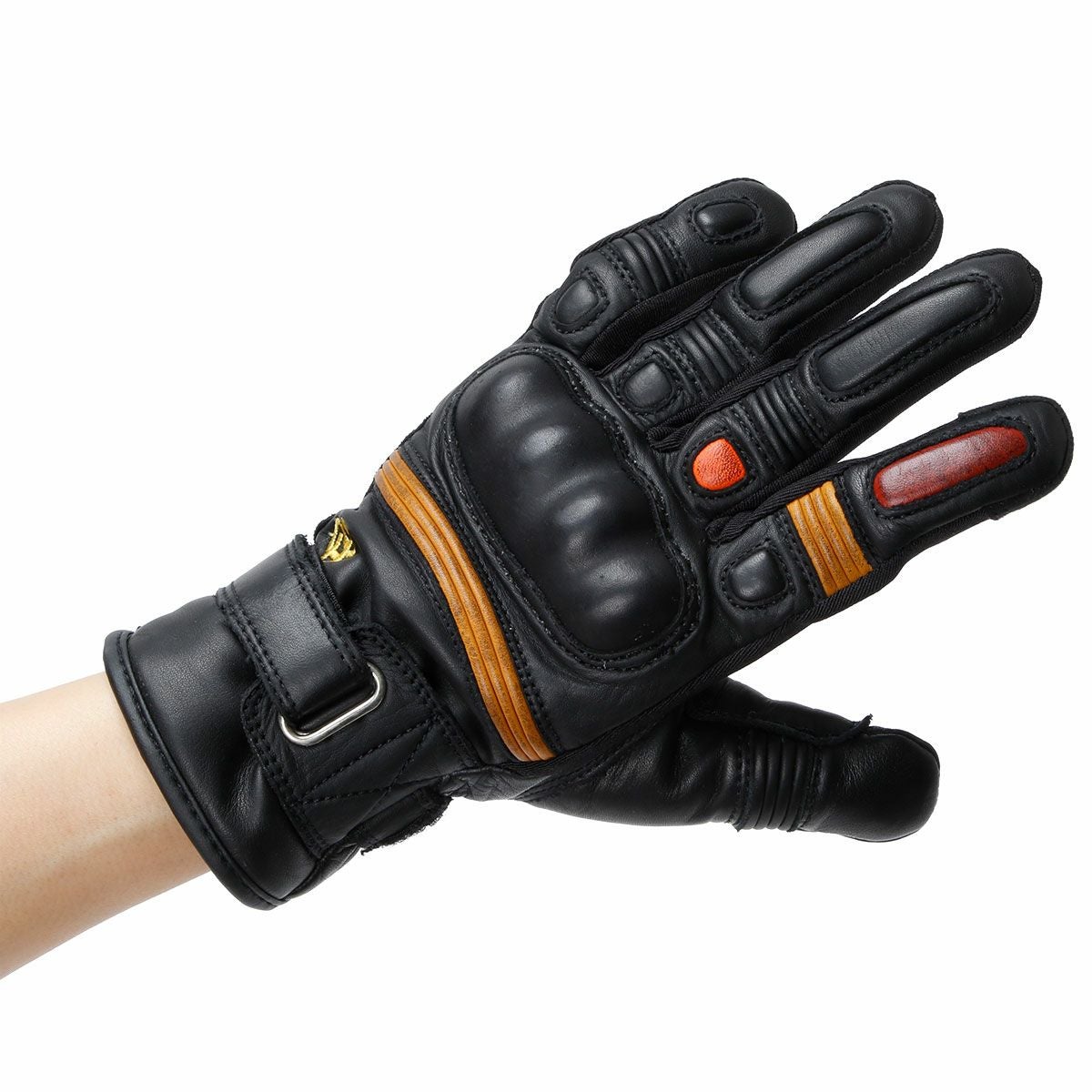 helstons｜フリオサ ウィンター グローブ｜グローブ｜ブラック×オレンジ｜モデル着用