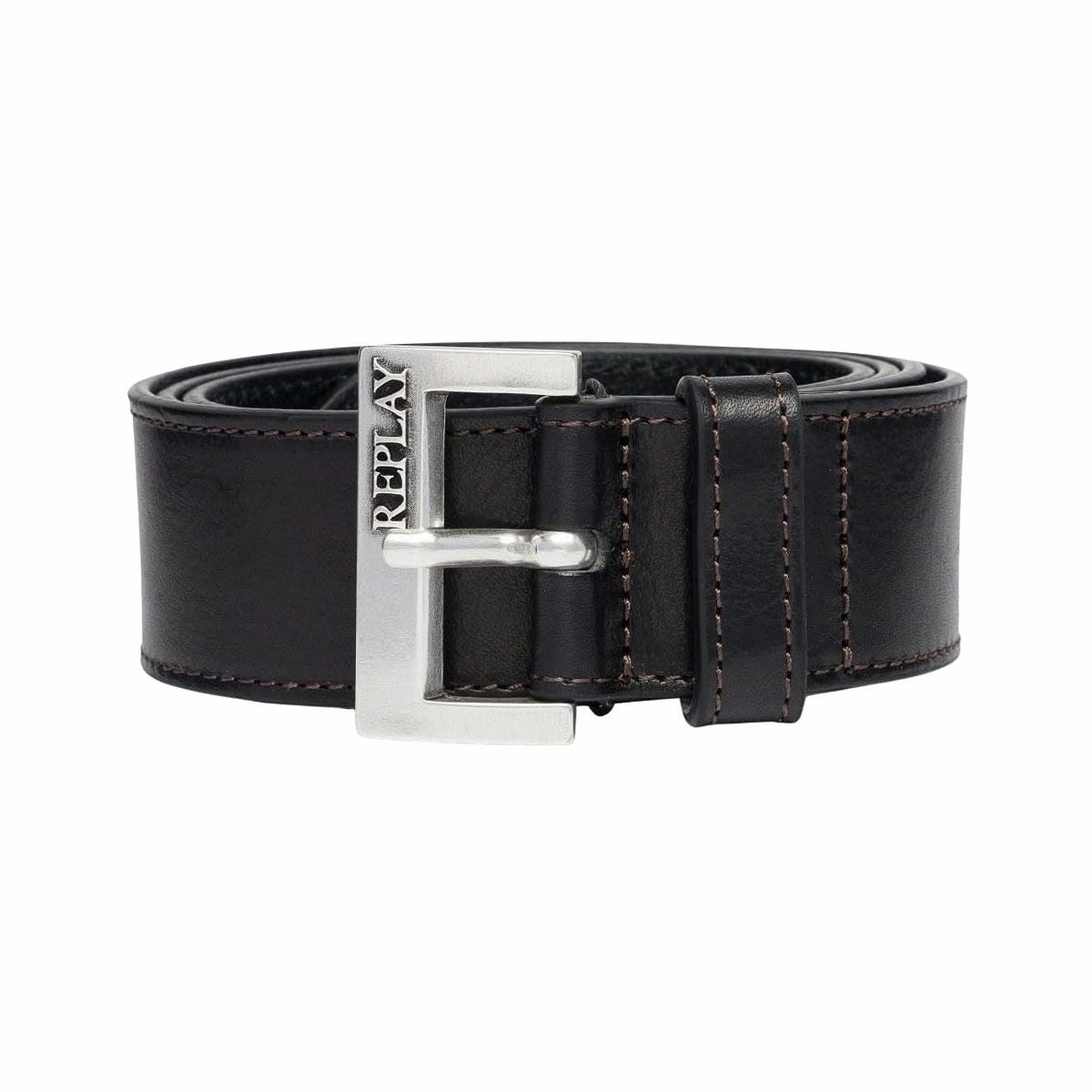 REPLAY｜メンズ エンボス ロゴ レザー ベルト｜雑貨｜ブラック