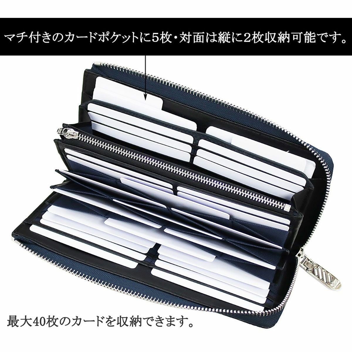 訳あり！説明文を必読！ 長財布　ネイビー 財布を小さくしたい、でもカードは減らせない。そんな矛盾を叶えて