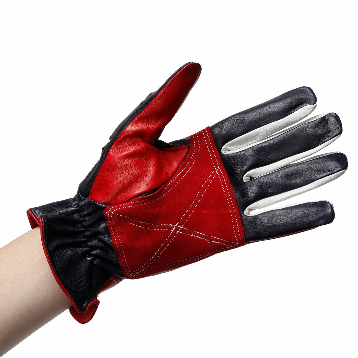 Motorimoda｜レザードライビンググローブ キャプテン｜ロング｜レッド×ネイビー×ホワイト｜モデル着用