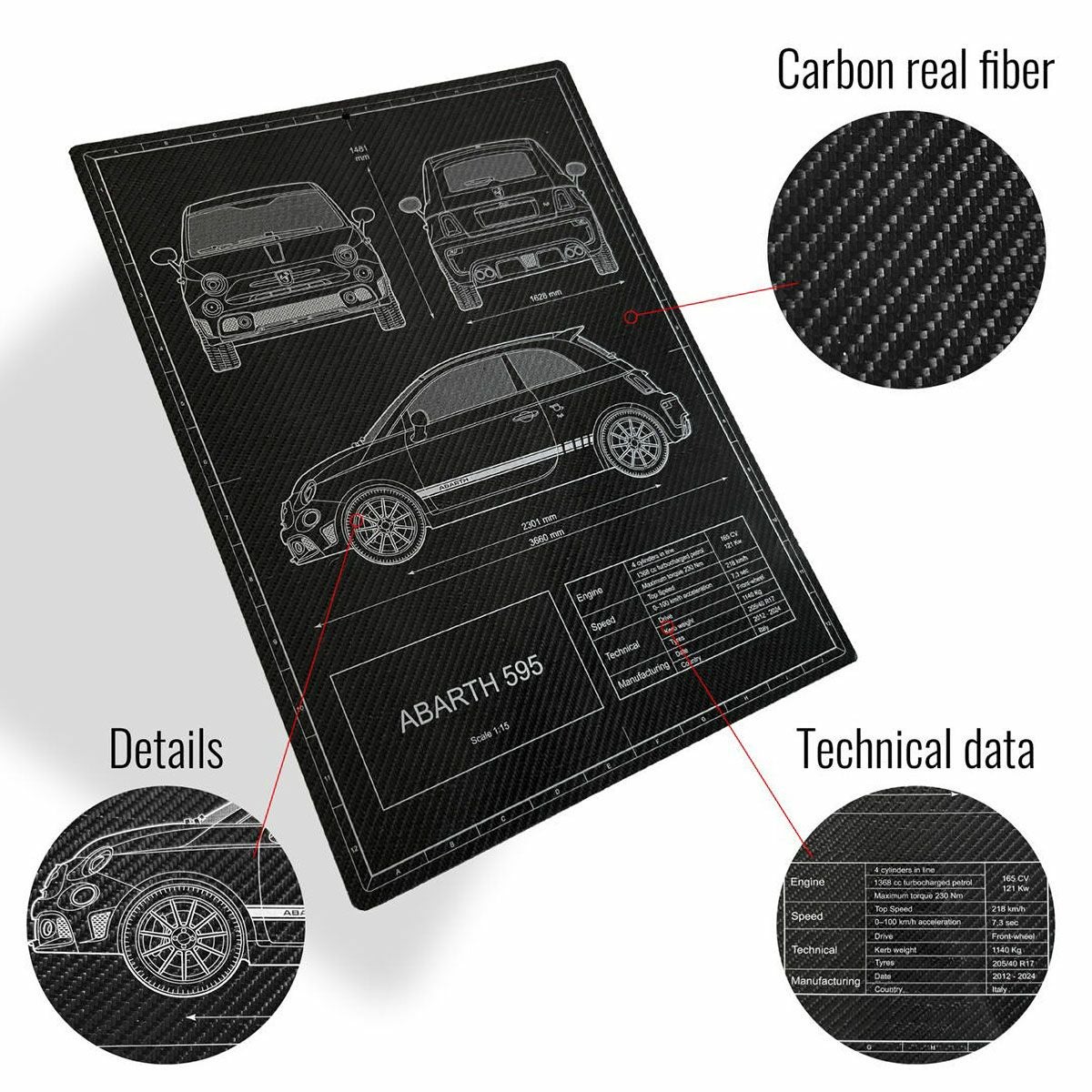 アバルト 595 ウォールデコ カーボンファイバールック 39.5 × 29.7 cm