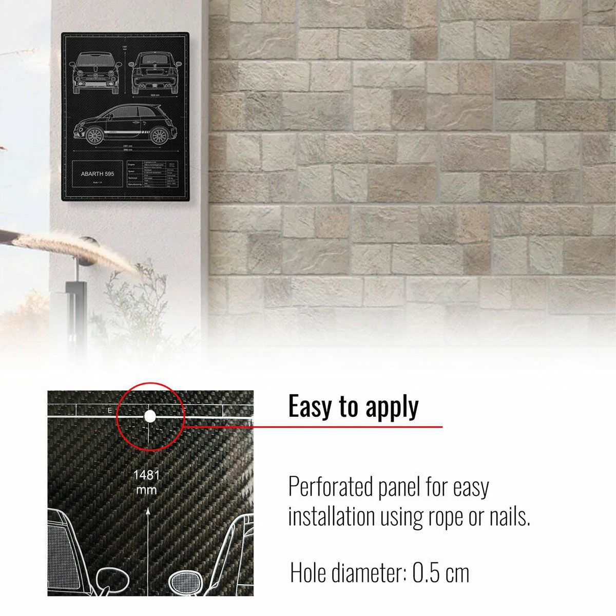 アバルト 595 ウォールデコ カーボンファイバールック 39.5 × 29.7 cm