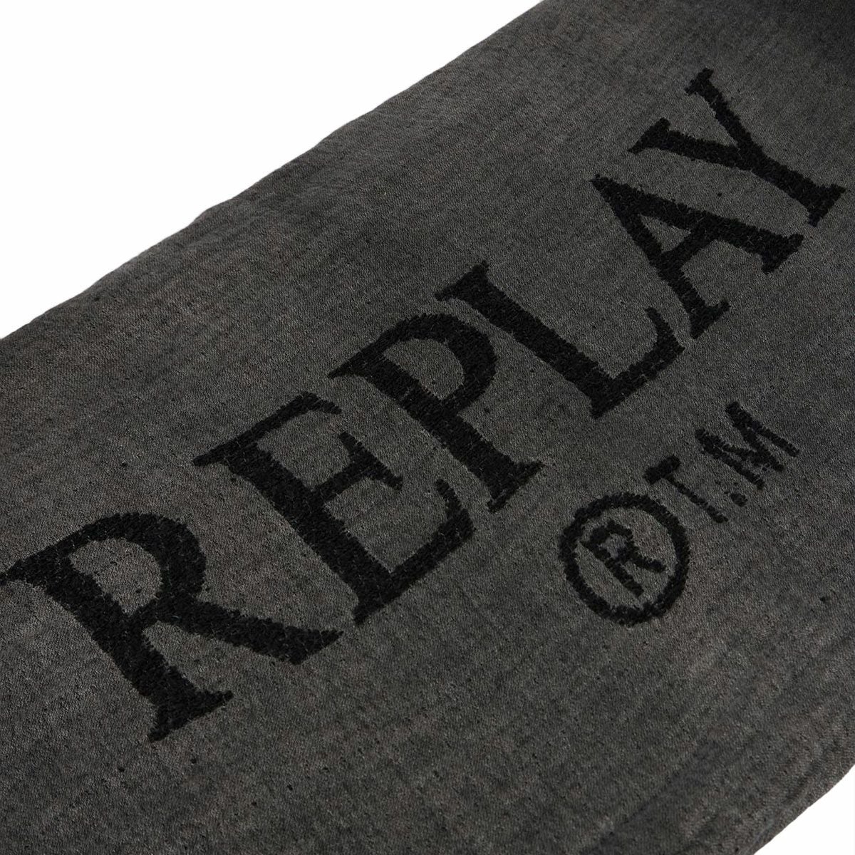 REPLAY｜フリンジ レタリングストール｜雑貨｜ウォッシュドブラック