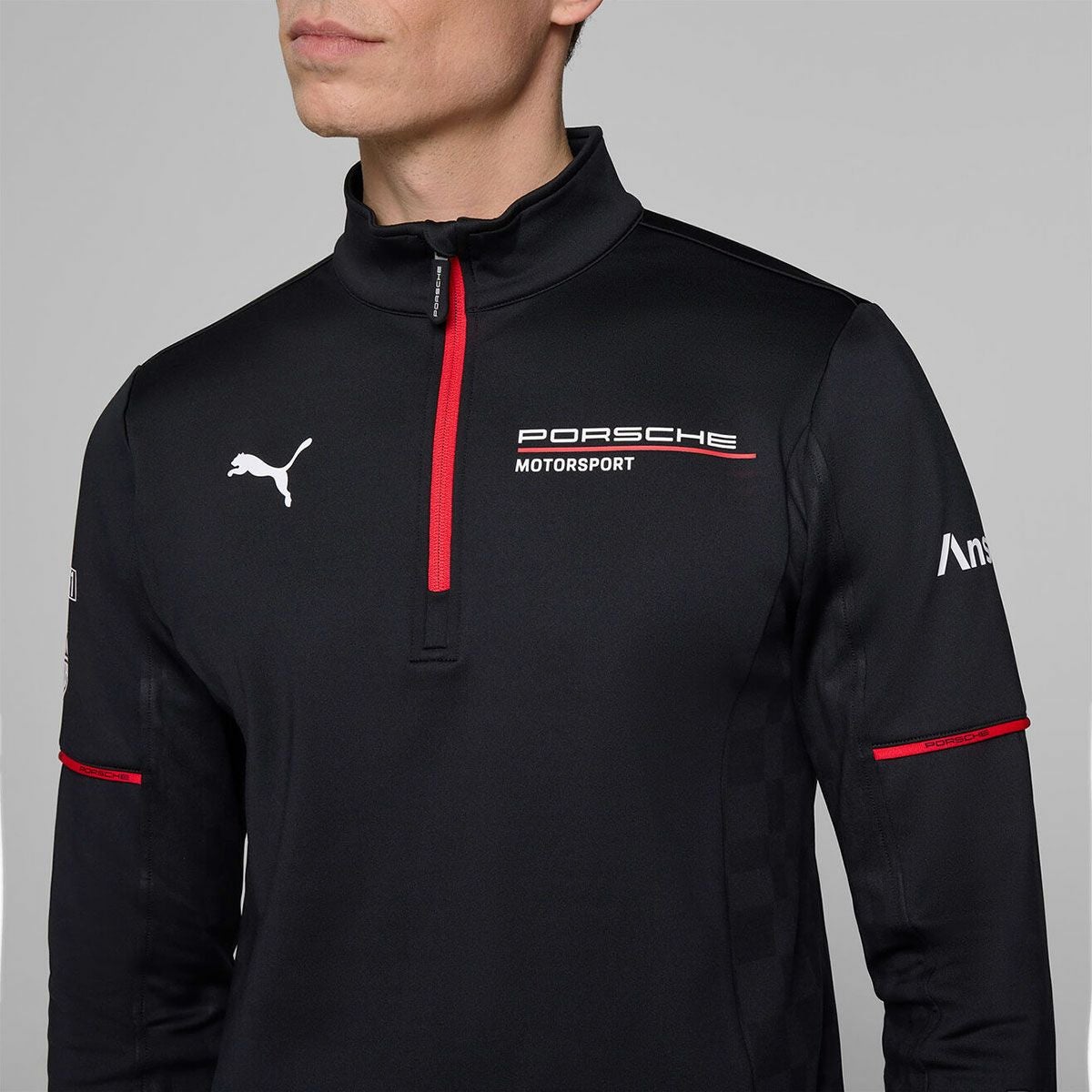 PORSCHE｜ポルシェ モータースポーツ レプリカ ミッドレイヤー｜ロングスリーブ｜ブラック｜モデル着用