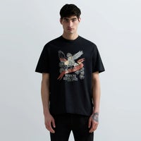 REPLAY｜フロントプリント リラックスフィット Tシャツ｜トップス｜ブラック｜モデル着用