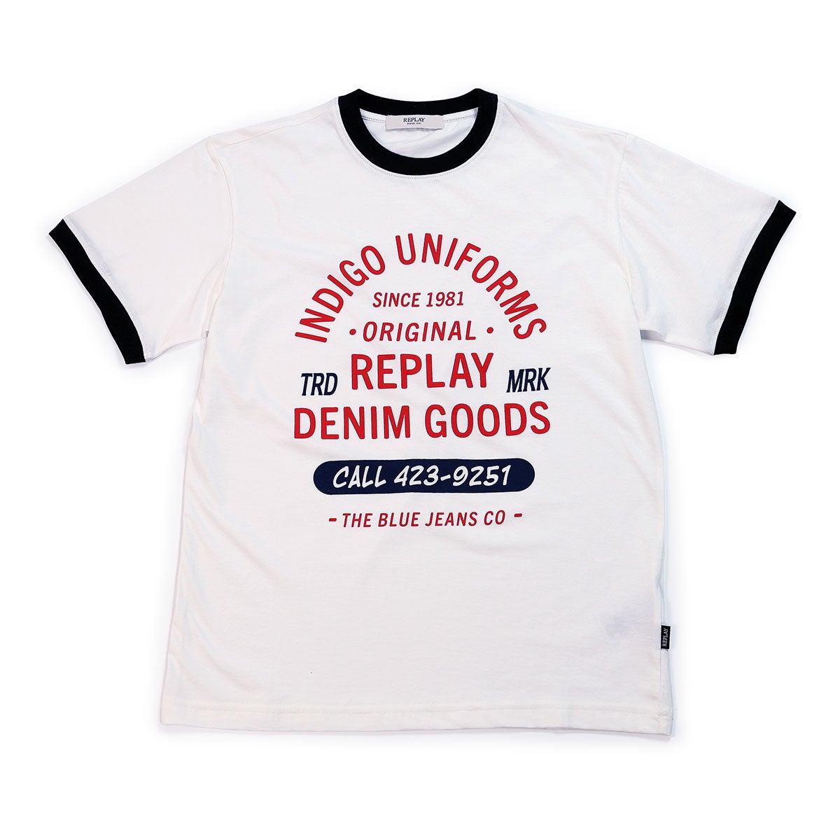 REPLAY｜レギュラーフィット フロントプリント Tシャツ｜トップス｜ナチュラルホワイト｜モデル着用