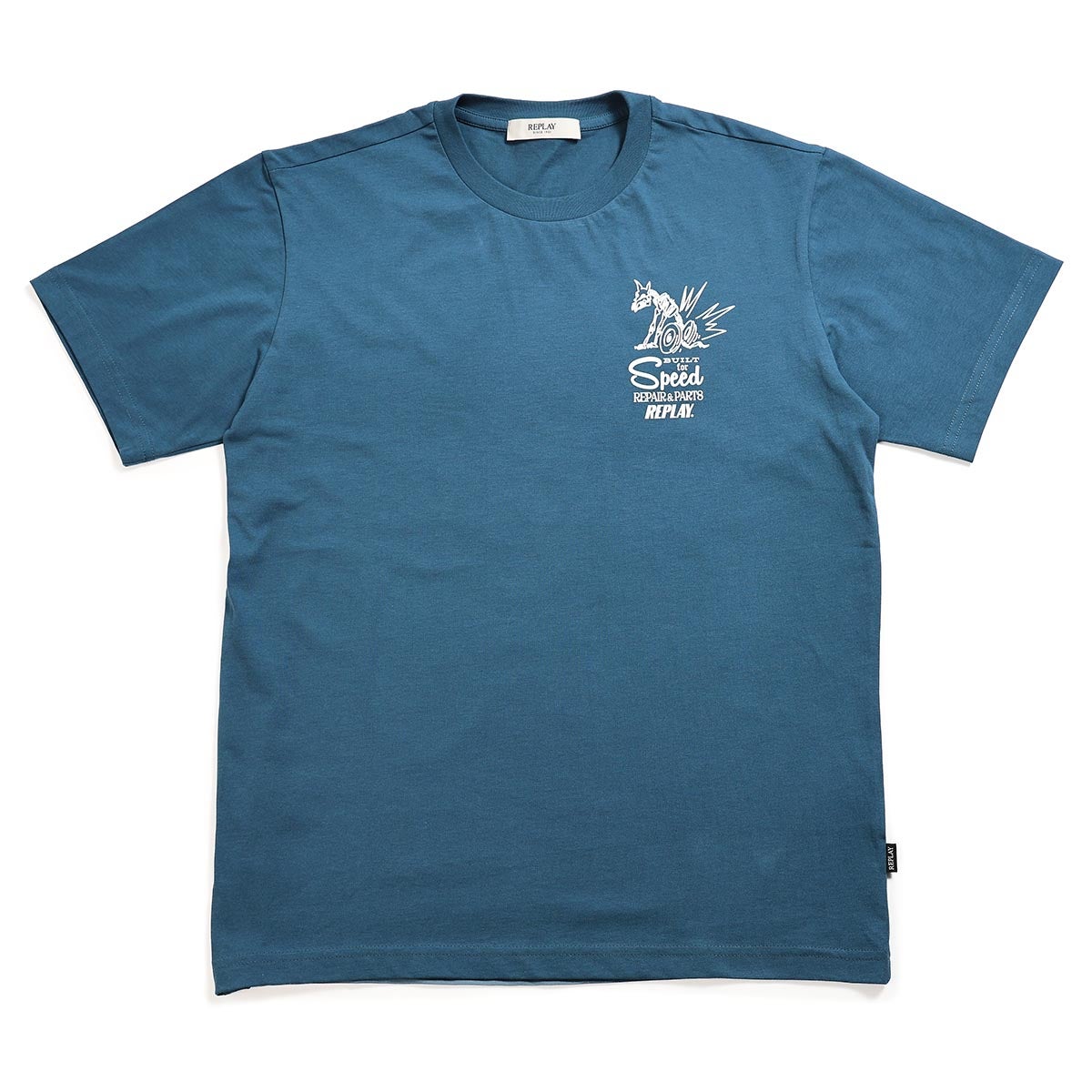 REPLAY｜カスタム プリント ジャージー Tシャツ｜トップス｜ペトロールブルー