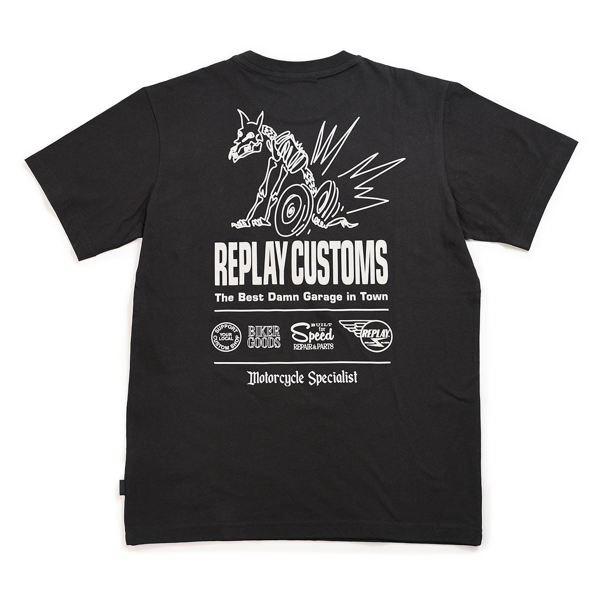 REPLAY｜カスタム プリント ジャージー Tシャツ｜トップス｜ペトロールブルー｜モデル着用