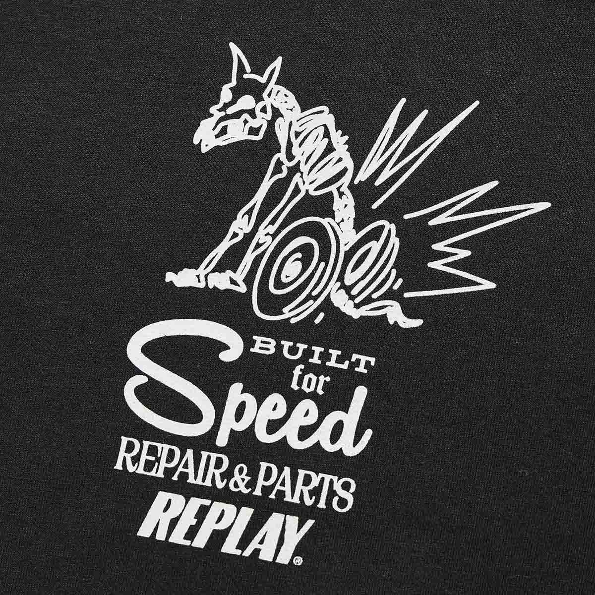 REPLAY｜カスタム プリント ジャージー Tシャツ｜トップス｜ブラック